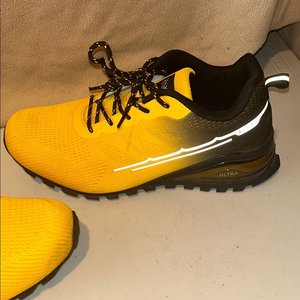 Yellow and Black Athletic Shoes with Breathable Mesh - Picture 5 of 11